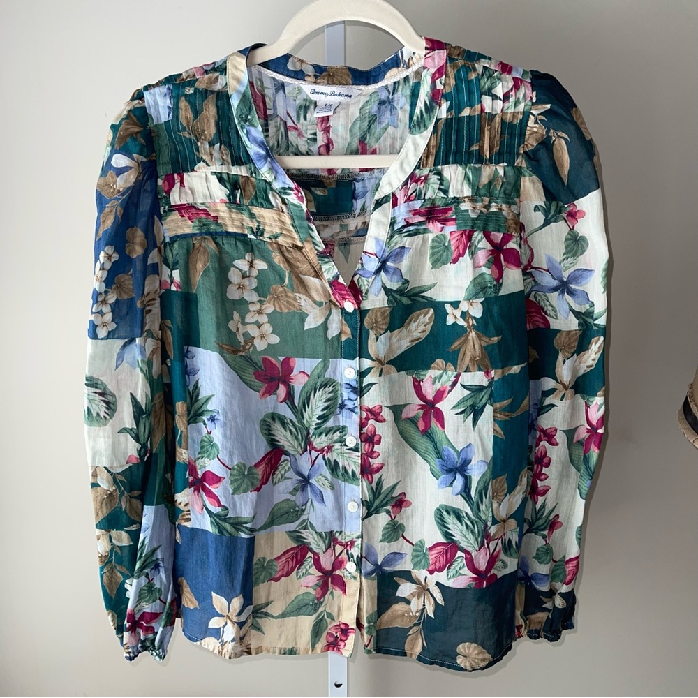 Tommy Bahama Women’s Floral Sheer Blouse Long Sleeve Multicolor Size L NWOT